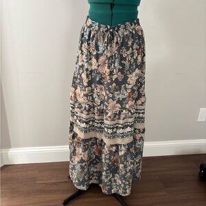 NWT Maxi Floral Skirt, Dusty Blue